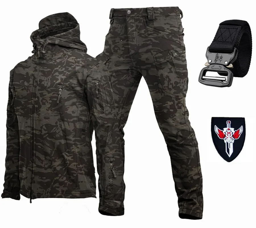 Blue Black Dark Gray Khaki Camouflage Soft Shell Wind Proof and Waterproof Special Tactical Warmth Plush and Thick Charge Suit tactical combat suit
