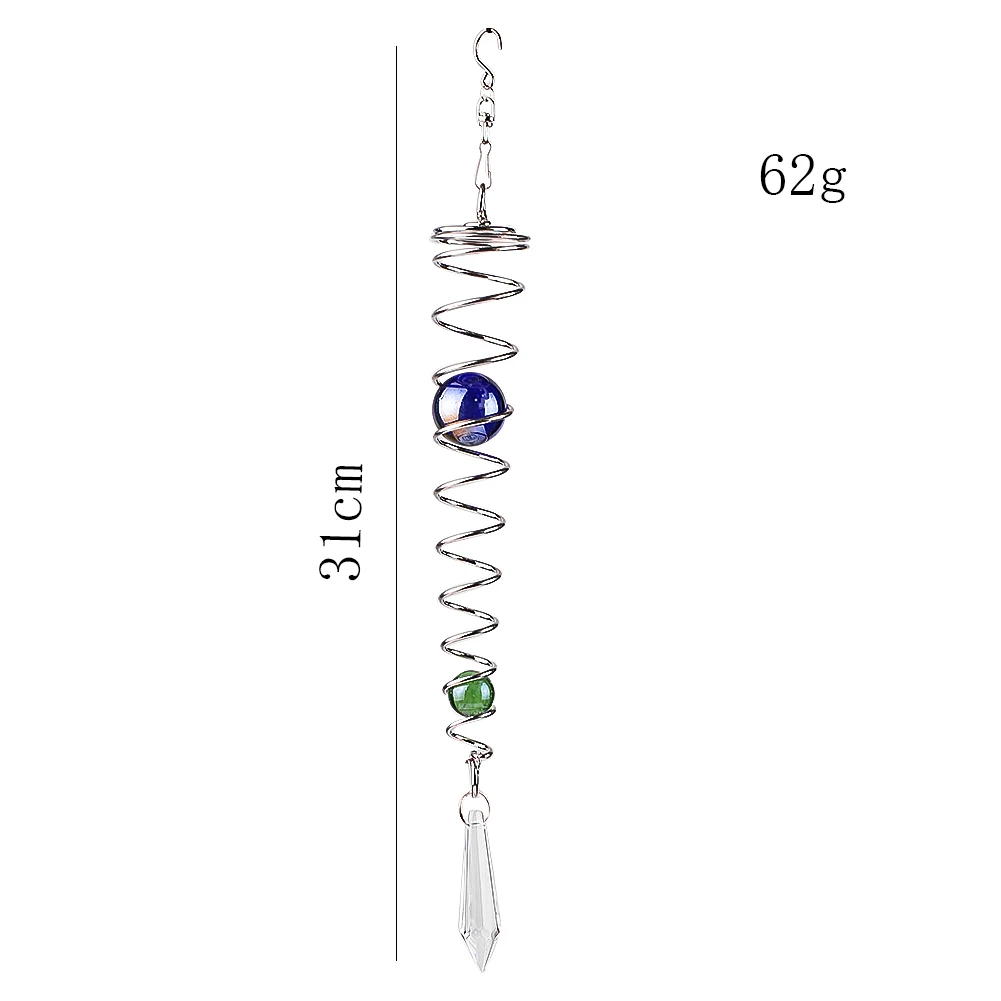Metal Spiral Crystal Ball Hanging Wind Chime Glass Double Bead Pendant Home Wedding Outdoor Garden Decoration Yard Bird Repeller 6
