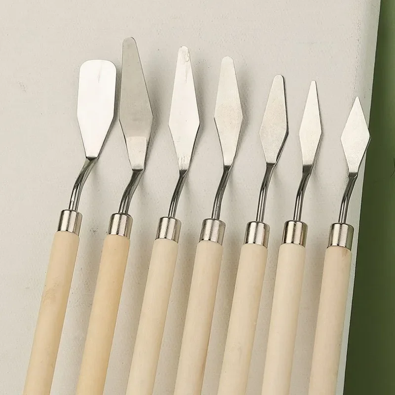7Pcs/Set Stainless Painting Spatula Palette Scraper Artist Crafts Oil Art Oil Painting Scraper Gouache Paint Pointed Shovel