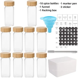 Bamboo-Lidded Glass Spice Jar Set - Kitchen Seasoning Containers and Organizers (10pcs jars set)