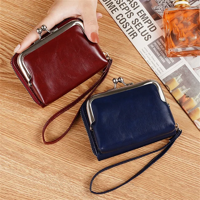 Billetera Bolsillos Cremallera Cartera Mujer FuninCrea Con Pulsera - Tarjetero Largo 18.5cm 2 Bolsillos Cremallera Piel Sintética Cartera Muñeca Mujer