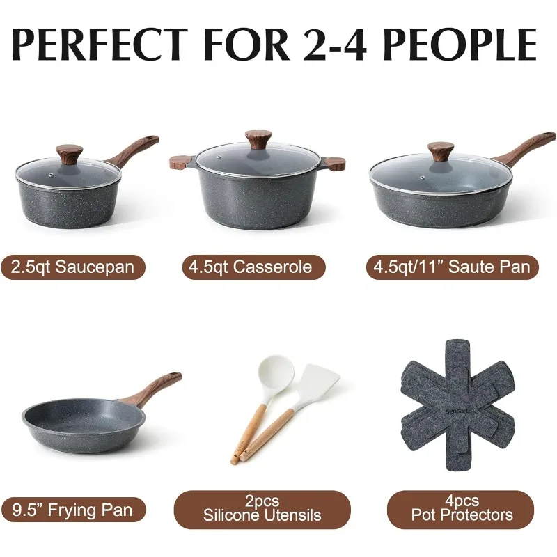 Nonstick Cookware Set 13-Piece, Non Stick Pots and Pans Set with Swiss Granite Coating, Non-toxic Kitchen 2