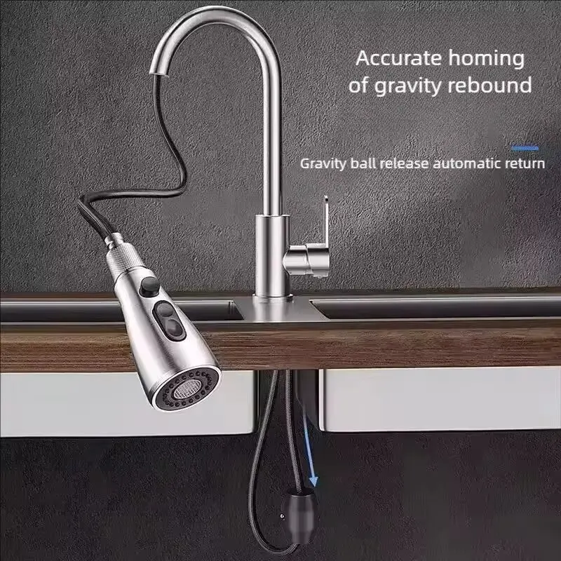 Sink Faucet Kitchen Faucets 304 stainless steel Pull Out Kitchen Sink Water Tap Deck Mounted Mixer Stream Sprayer Head Hot Cold Taps