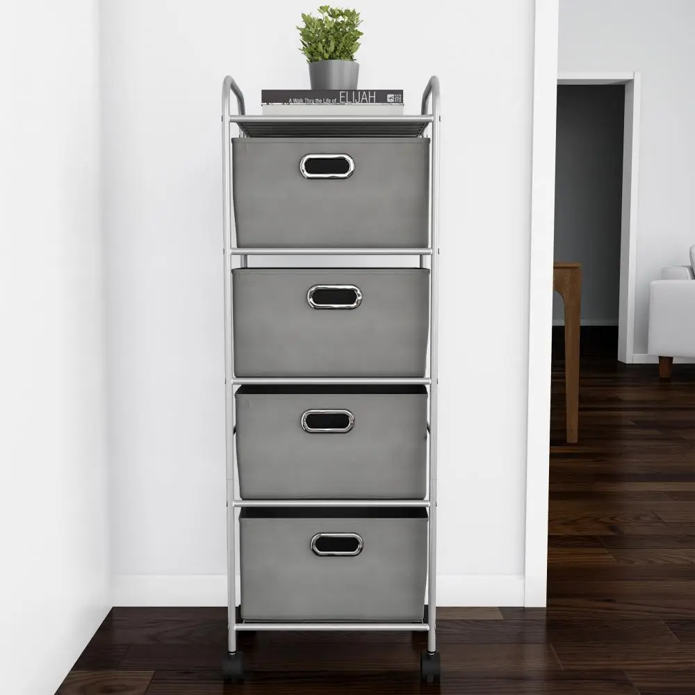 

4 Drawer Rolling File Cabinets On Wheels - Portable Storage Organizer Cart With Fabric Bins, Office Furniture (US Stock)