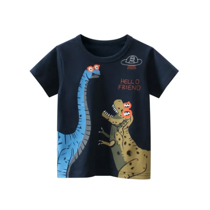 Dropshipping 2025 Summer New Children's Clothing Cartoon Dinosaur T-Shirts for Boys Tops Short Sleeve O-Neck Cotton Kids Clothes 4