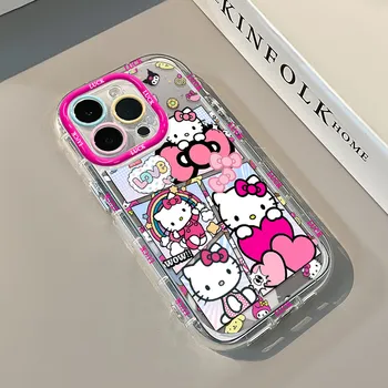 Colorful Kawaii Hellokitty Heart Mirro Makeup Phone Case For iPhone 17 16 15 Pro Max 14 13 12 11 XS X XR 16 7 8 Plus 17E Cover 1