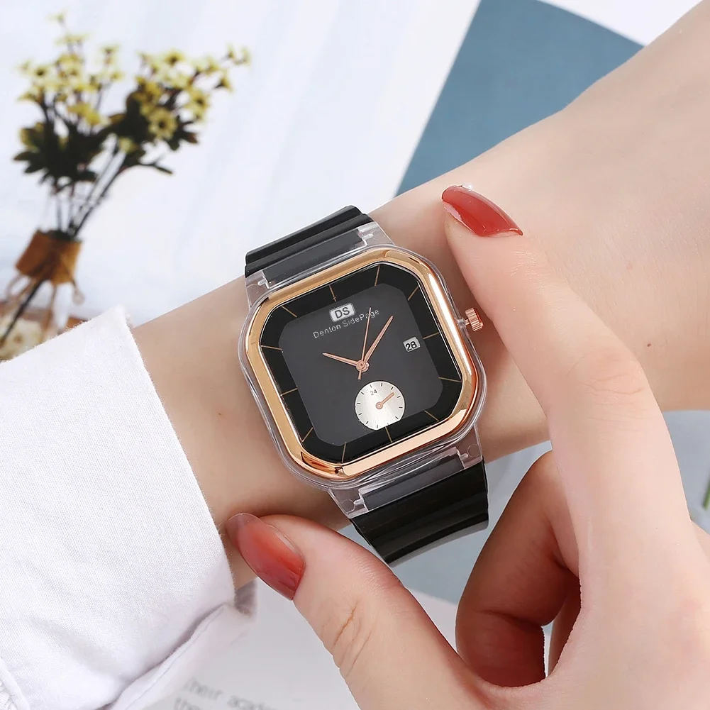 

Casual Square Electronic Watch Leisure Student Silicone Strap Wristwatch Simple Ladies Calendar Quartz Watch Wristwatches