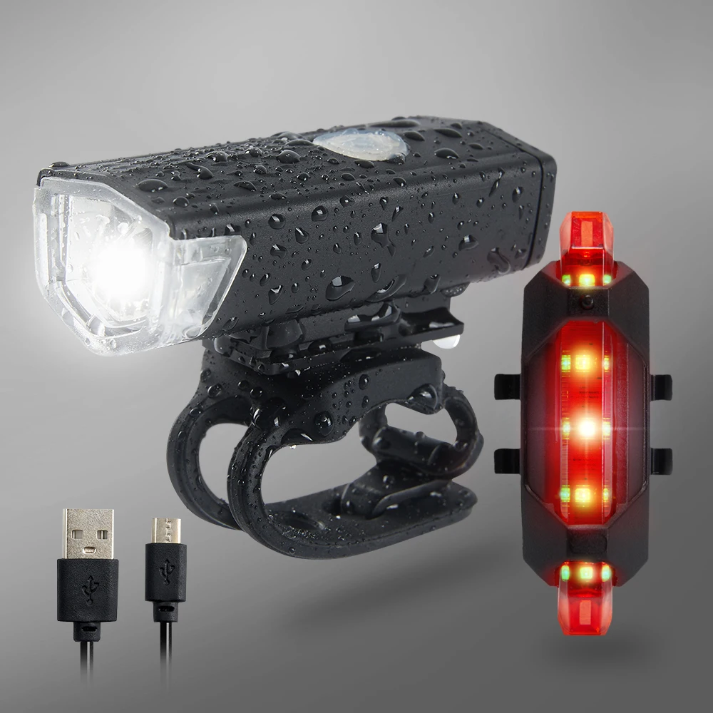 USB Rechargeable Bike Light MTB Bicycle Front Back Rear Taillight Cycling Safety Warning Light Waterproof Bicycle Lamp Flashligh