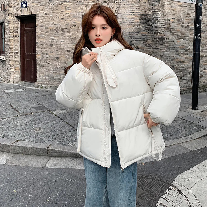 GRELLER Short Down Parkas Puffer Jacket Women Hooded Zipper Streetwear Loose Snow Wear Thick Bread Coat Clothes Female Outerwear