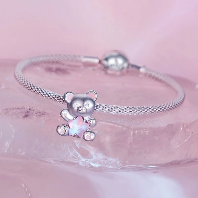 enjoylifecreative Teddybeer-armband voor dames, 925 sterling zilver, beer- armband met geboortesteen, teddybeer, sieraden, Valentijnsdag, verjaardag, cadeau voor vrouwen en meisjes, 22.88 cm, Sterling