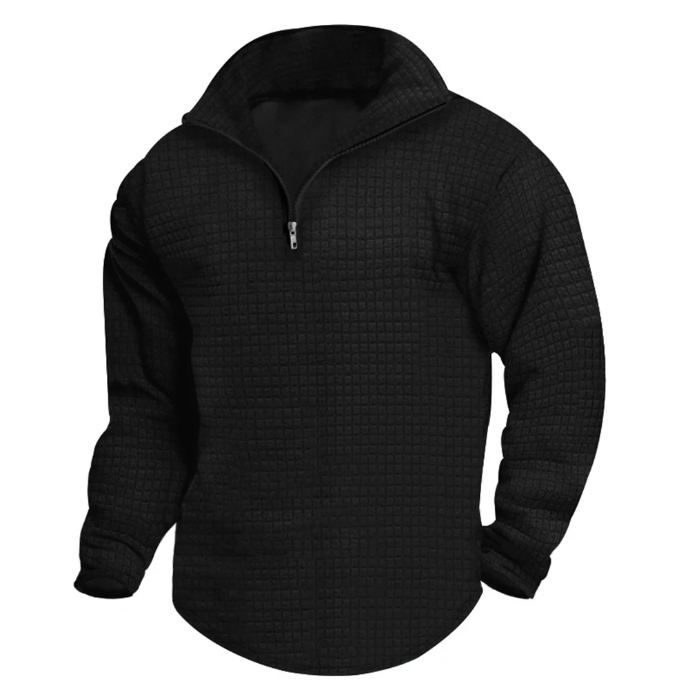 

Sweatshirts Men Pullover Activewear Autumn Grid Jumper Long Sleeve Loose Polyester Running Sports Stand Collar