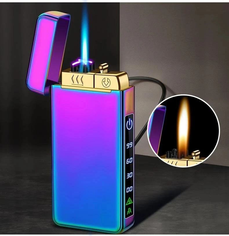 Triple Flame Electric Pulse Plasma Dual Arc USB Lighter Metal Gas and Electric Lighter LED Screen Display Men's Gift