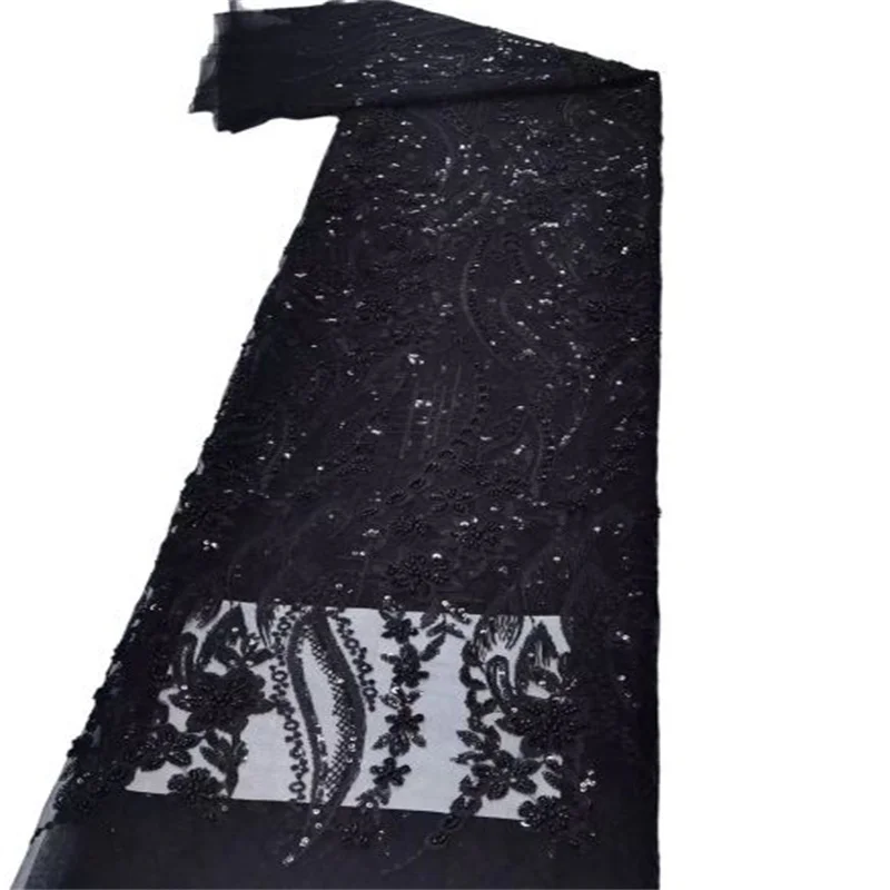 

2023 Black Fashion Sequence African Lace Fabric 5 Yards High Quality Laser Beads Mesh Laces Nigerian Wedding Luxury Fabrics