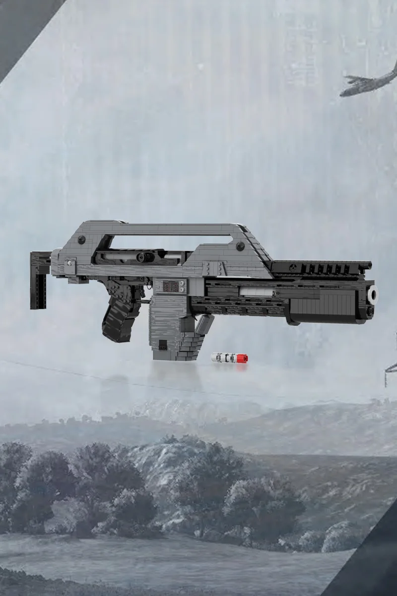MOC Film-Aliens M41A Pulsgewehr Modellbausatz 1:1 Replik Luftgesteuertes Gewehr Militärische Waffen Montage-Bausteine Spielzeug Geschenk – Detail 2
