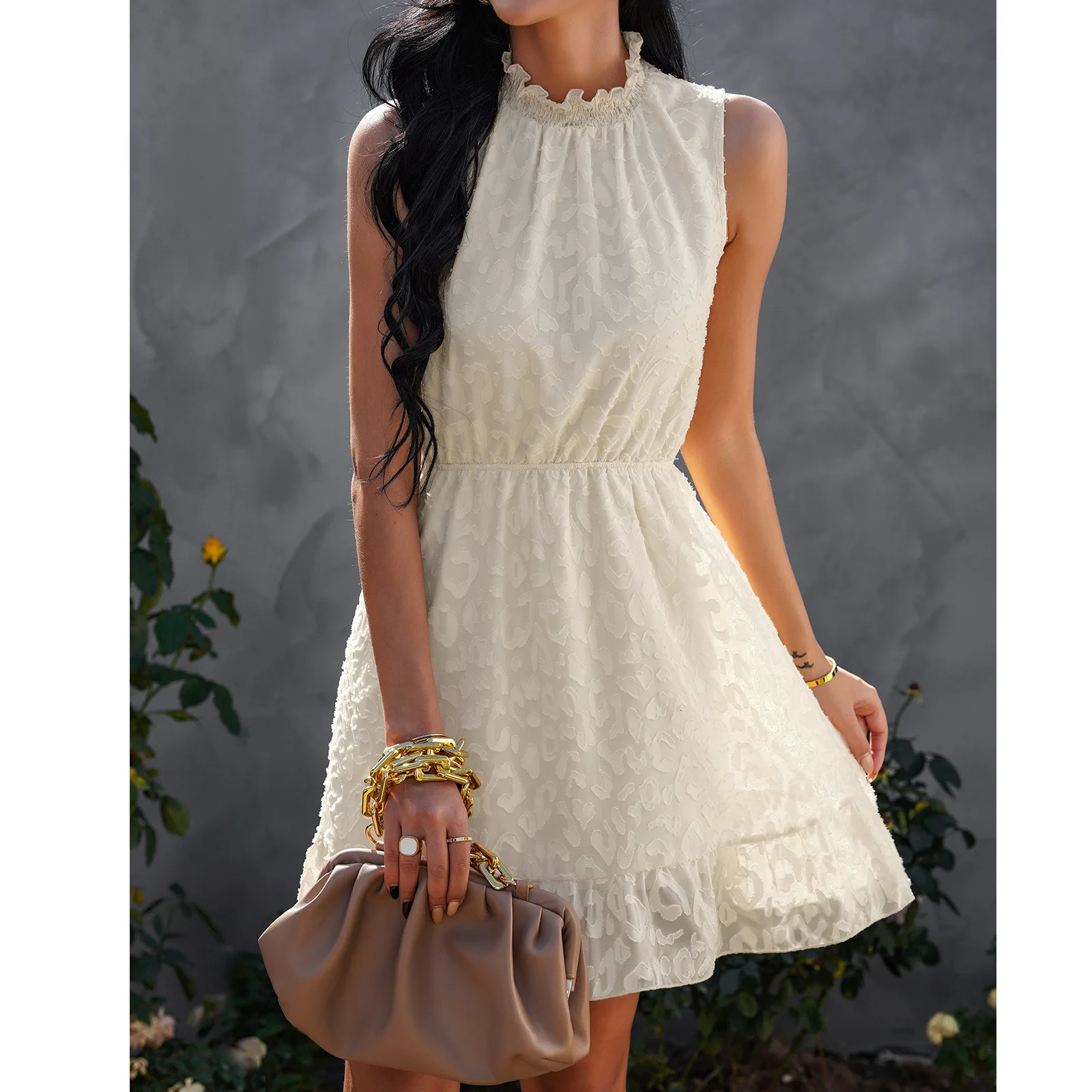 

Summer Chiffon Tank Short Dress Woman Casual Solid Ruffle Beach Sundress Elegant Black A-line Sleeveless Dresses For Women 2022