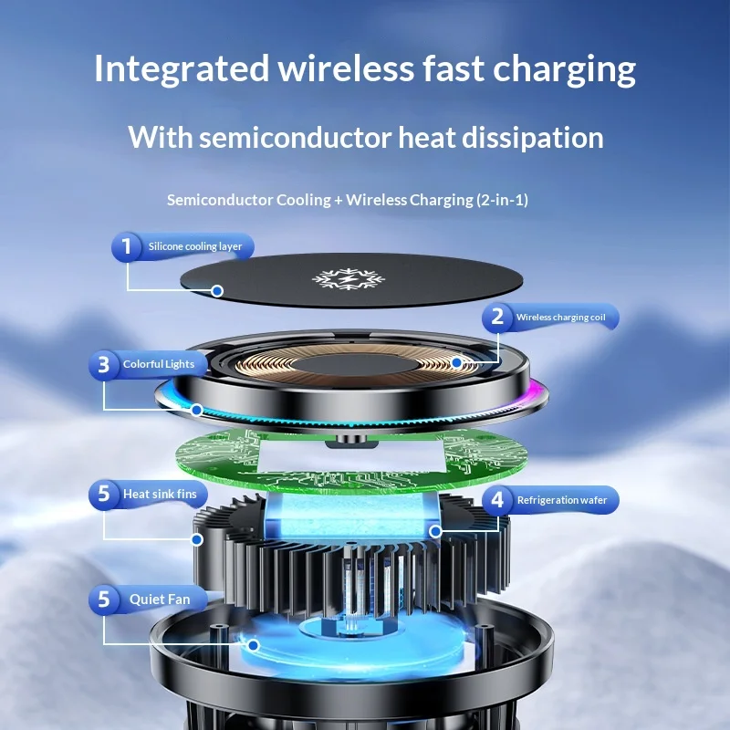 Magnetic Wireless Car Charger with Fast Cooling Technology and Phone Holder Stand