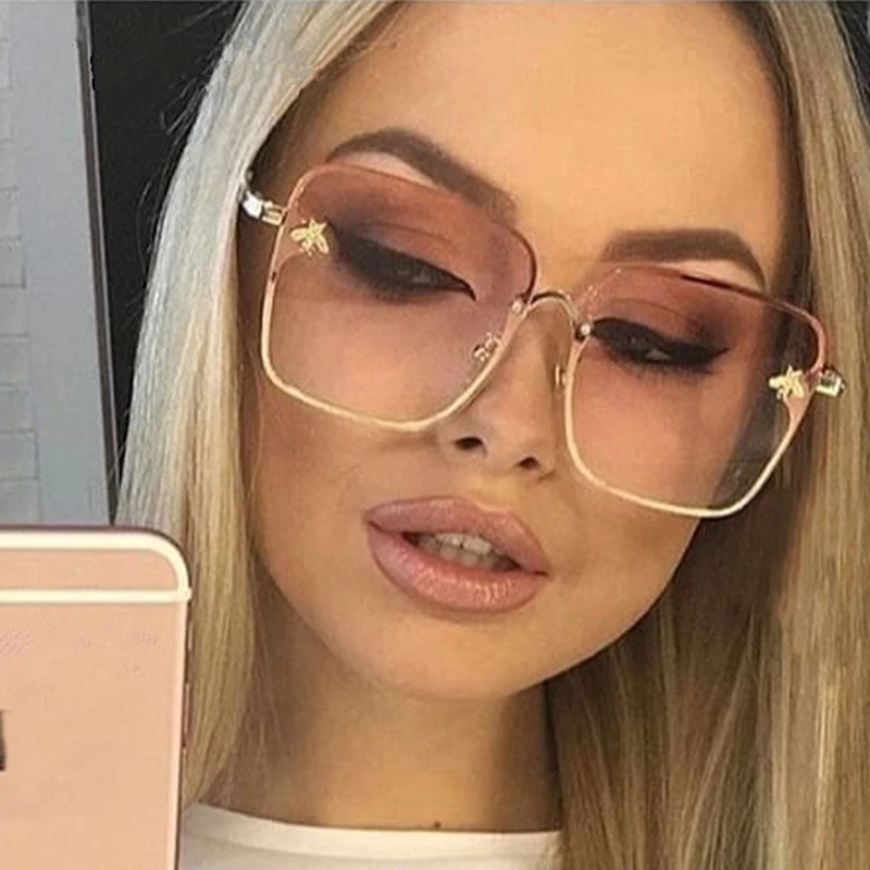 big black sunglasses 2022 New Lady Oversize Rimless Square Bee Sunglasses Women Brand Fashion Small Bee Gradient Sun Glasses Female UV400 big square sunglasses