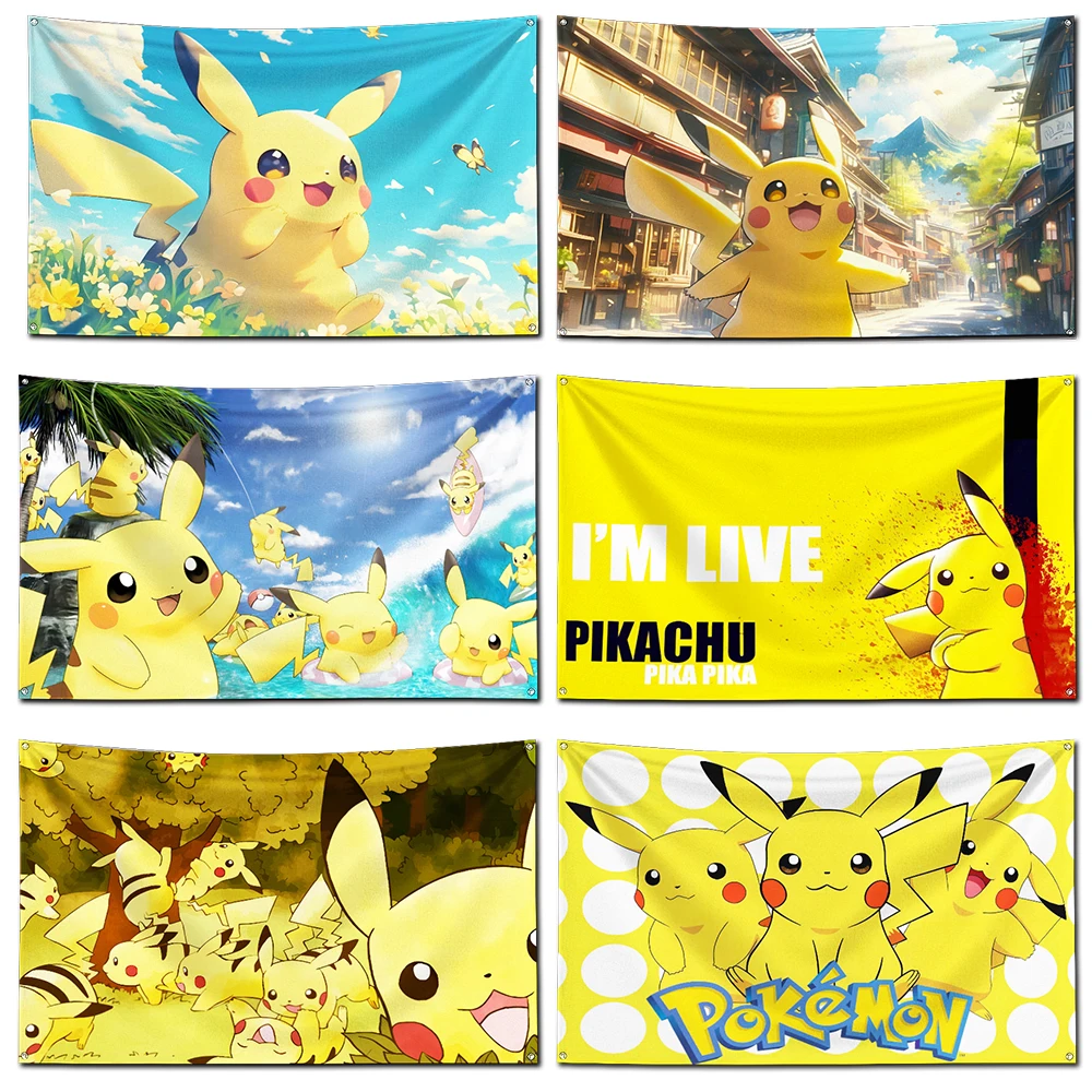

3x5 Ft Anime Pikachus Flag Polyester Digital Printing Banner for Garage Wall Art Out Door Decoration With Brass Grommets