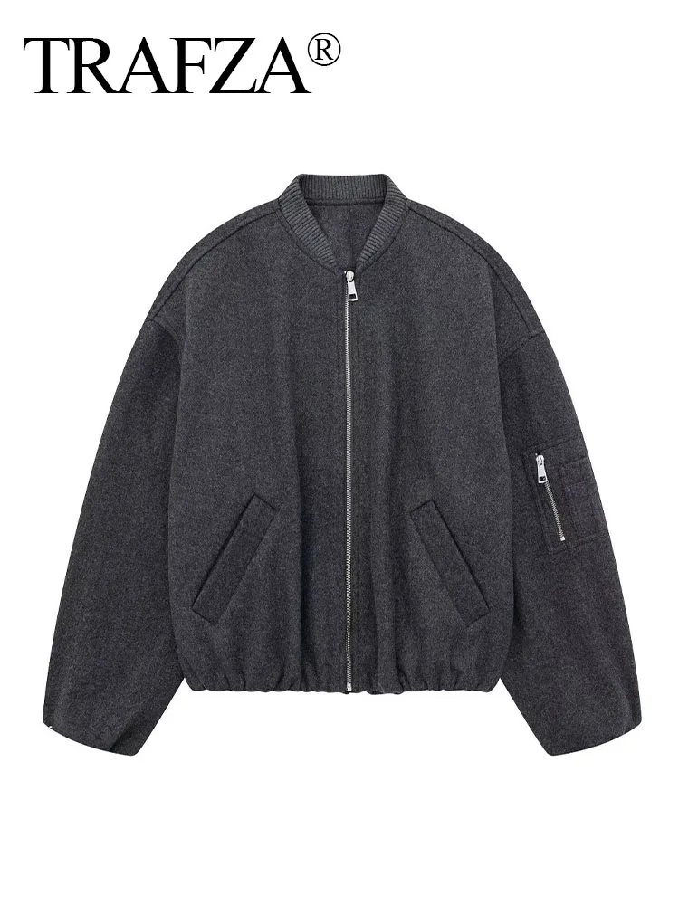 

TRAF ZA 2023 Woman's New Fashion Autumn Coats Solid Color V-Neck Long Sleeve Pockets Zipper Decorate Woman Casual Jackets Trendy