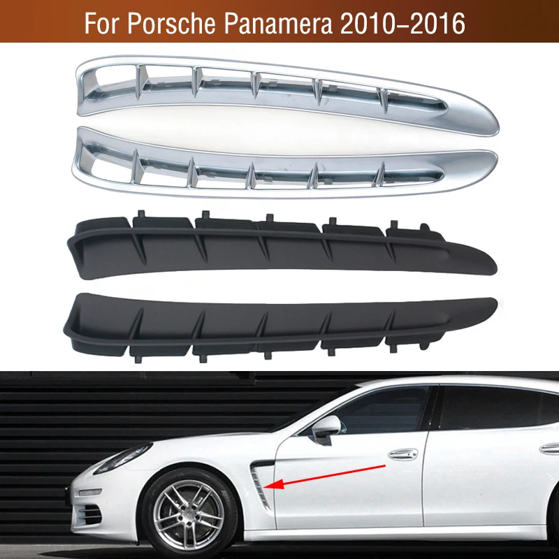 Front Door Fender Side Air Vent Outlet Grille Trim Strip Cover Silver For Porsche Panamera