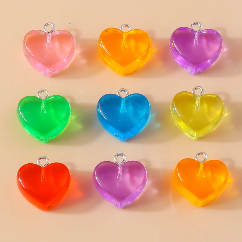 

10pcs 17*17mm Kawaii Colorful Transparent Resin Heart Charms for Earring Bracelet Necklace Pendants Handmade DIY Jewelry Making