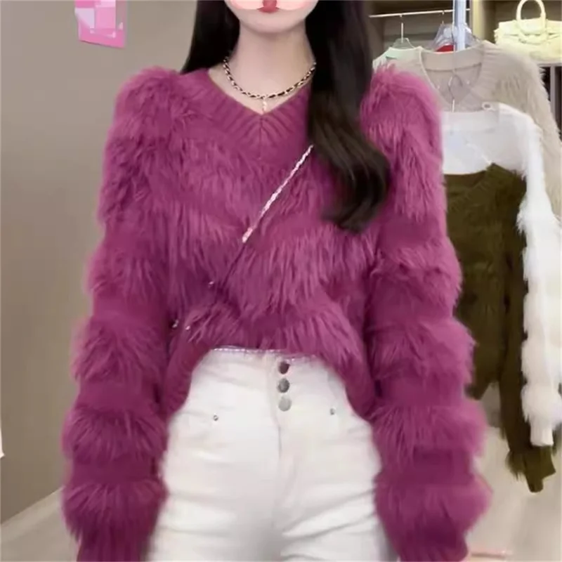 

Gentle White mink fur pullover sweater for women Autumn And Winter Unique Sense Of Luxury And Soft And Plush Knit Sweater Spring