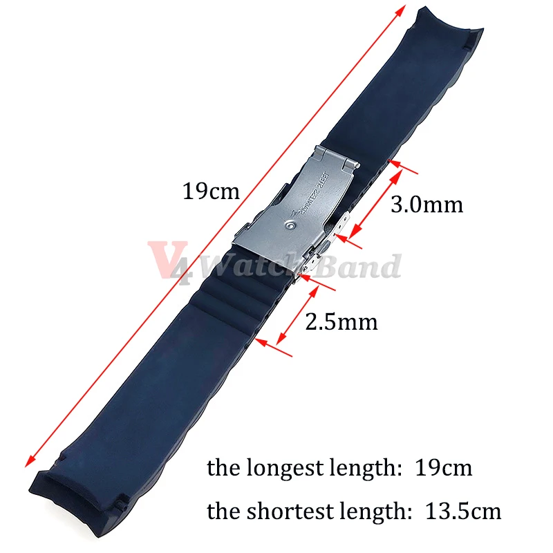 Versatile Waterproof Silicone Watch Strap with Curved Ends and Folding Buckle