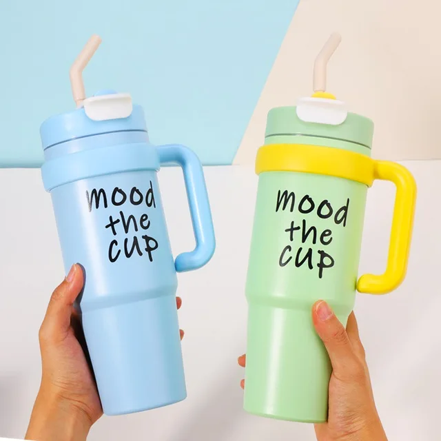 1000ML Thermal Water Bottle 32oz Large Capacity With Straw Stainless Steel Thermos Bottle Cold and Hot Thermos Cup 3