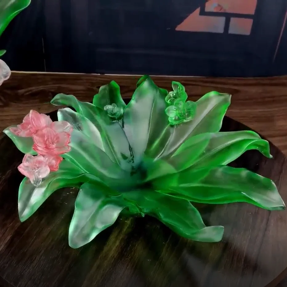 Bright Gorgeous Green Leaf Flower Bowl Home Decoration Brilliant Phalaenopsis Orchid Vase Luxury Ornament Handmade Fruit Tray 2