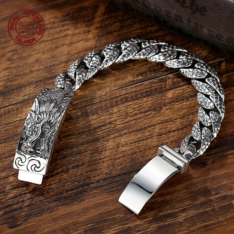 S925 Silver Overbearing faucet Vintage handmade bracelet Fashion Hip hop punk fashion jewelry gift does not rust does not fade