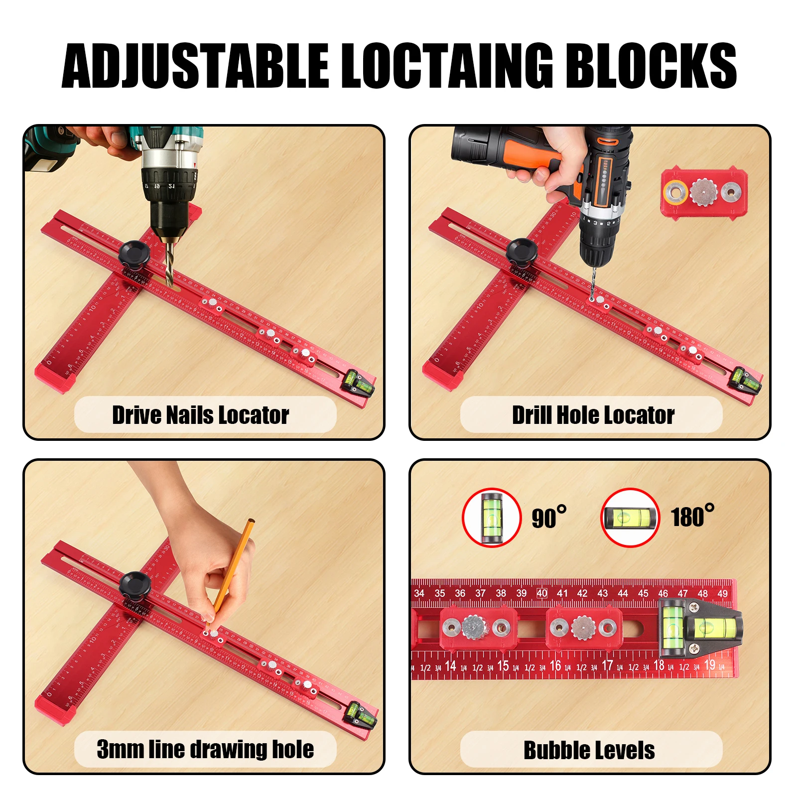 مسطرة تحديد المواقع للحفر 2 في 1 بطول 50 سم، مسطرة...