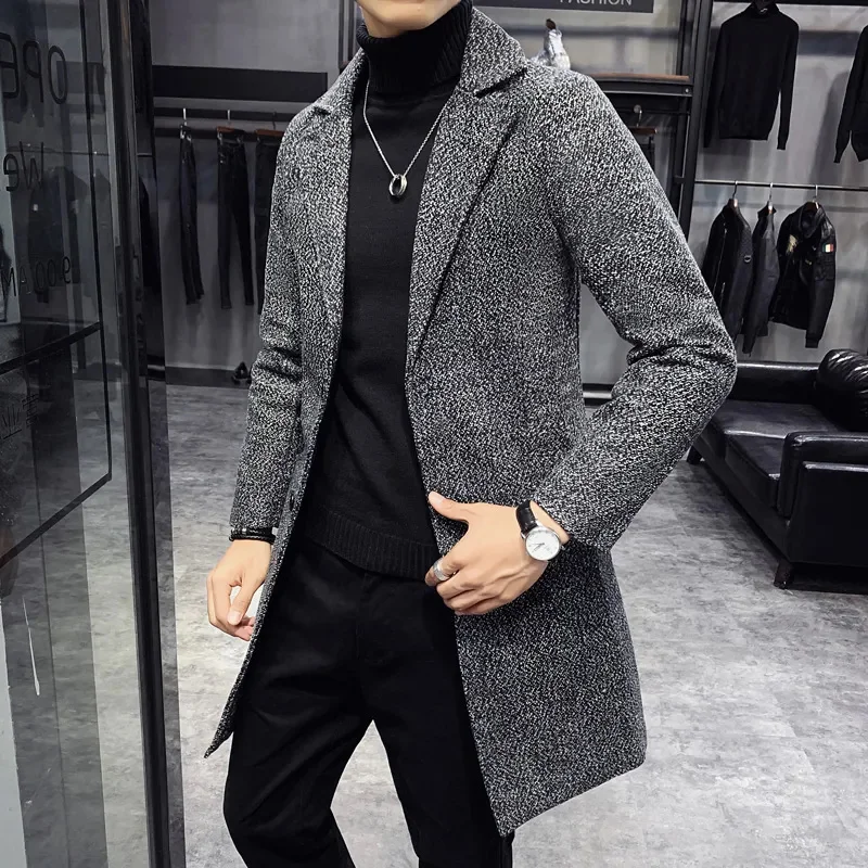 

Men Winter Trench Coats Long Jackets Slim Fit Casual Wool Blends Business Thicker Warm Size 5XL