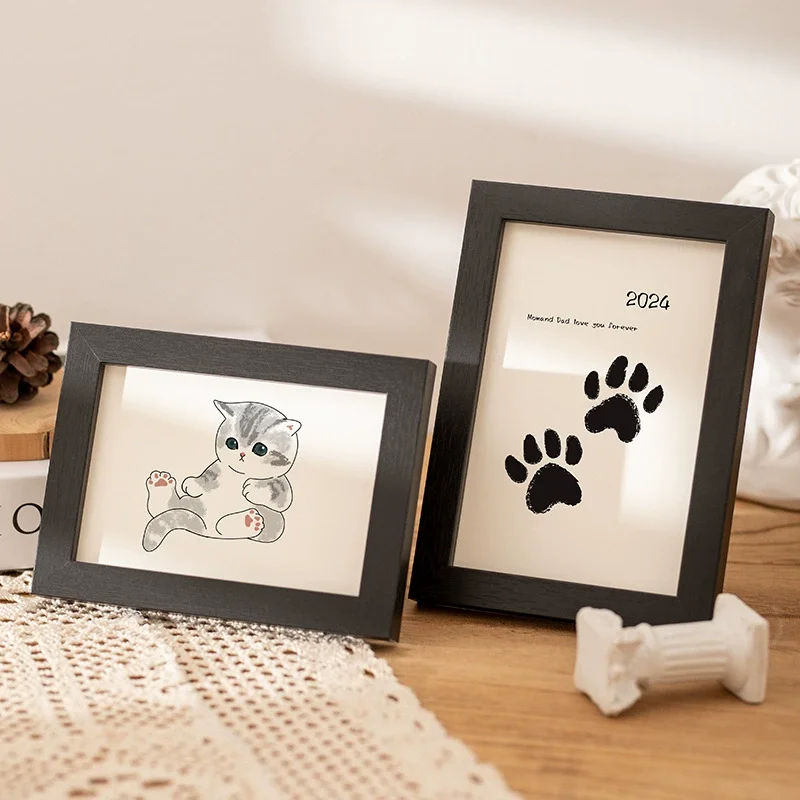 Cornice portafoto fai da te in legno per impronte di mani e zampa di neonati e animali domestici, kit per impronte senza disordine con tampone inchiostro, ricordo per neonati e amanti degli animali domestici - immagine 6