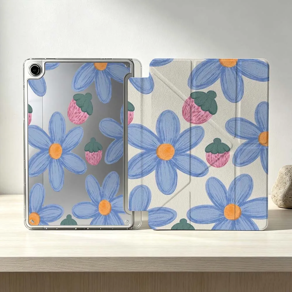 Cartoon Blue Flower Strawberry Soft Foldable Tablet Case