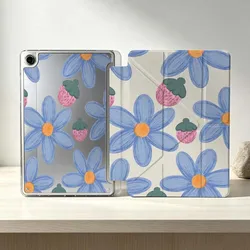 Cartoon Blue Flower Strawberry Soft Foldable Tablet Case - Tab S6 Lite 2024 (132PTTA3801PTT)