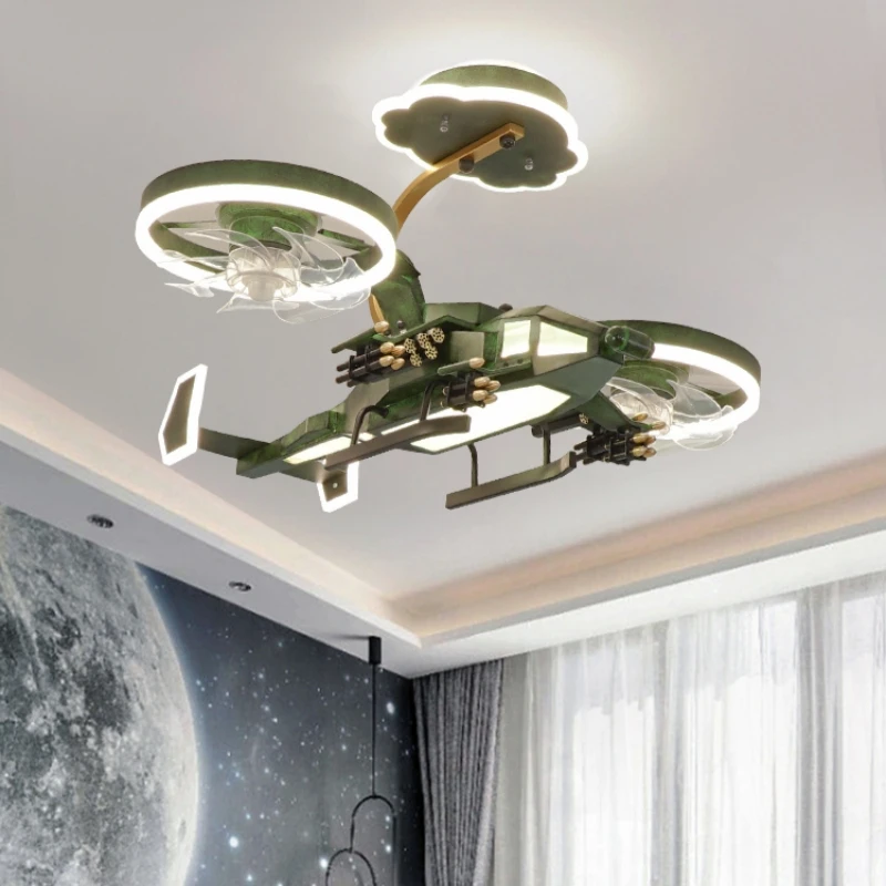 Kids Plane Ceiling Fan With Lights For Bedroom Study Kindergarten Children's Room Decoration Led Lighting Lustre Chandelier Lamp