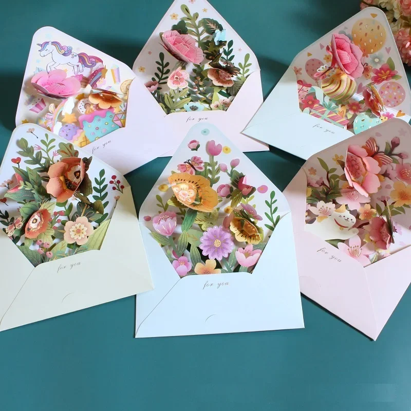 Greeting Cards 3D Greeting Cards Romantic Flower Pop Up Card with Envelope Creative Laser Cut Post Card for Birthday Party Wedding Decoration