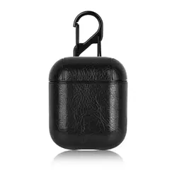 Premium PU Leather Earphone Case with Carabiner Clip (Black)
