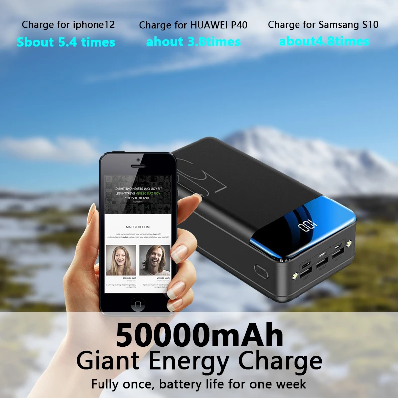 New Portable powerbank large capacity 50000mah Spare battery