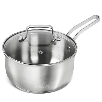 304 Stainless Steel SaucePan 1QT Induction Sauce Pan with Glass Strainer Lid Stainless Steel Sauce Pot Cooking Tools 1
