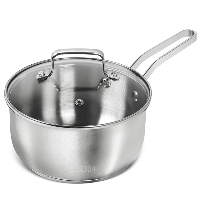 304 Stainless Steel SaucePan 1QT Induction Sauce Pan with Glass Strainer Lid Stainless Steel Sauce Pot Cooking Tools 1