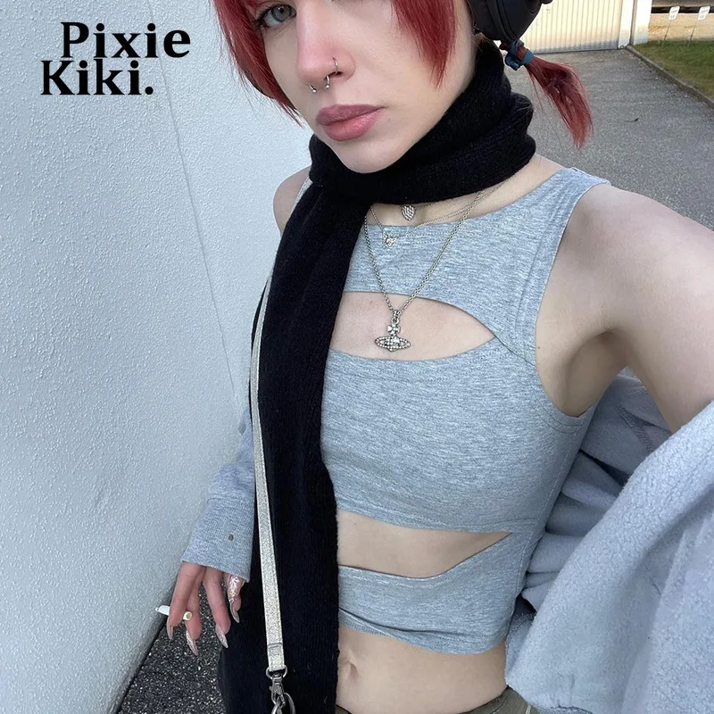 Асимметричные открытые женские майки PixieKiki 2022 модная летняя одежда Y2k уличная