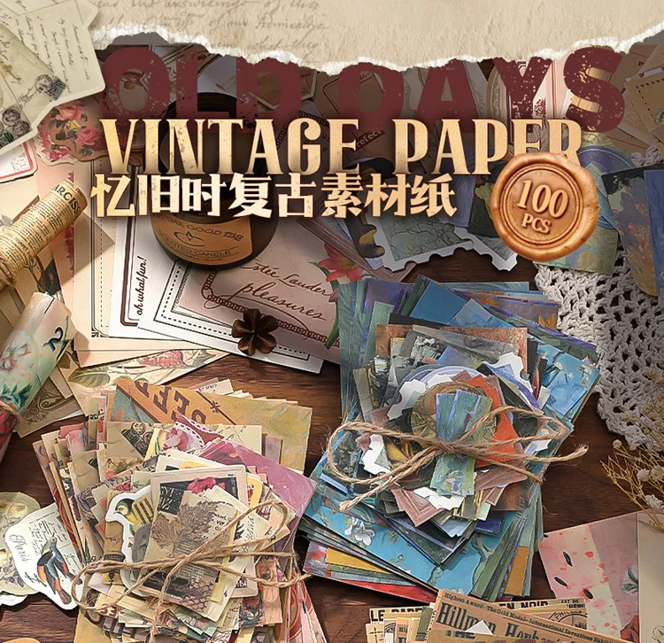 100 teile/paket Vintage Memo Papier Set DIY Scrapbooking Schule Liefert Dekor Junk Journal Kennzeichnung Kreative Schreibwaren Notizen Papier – Detail 1