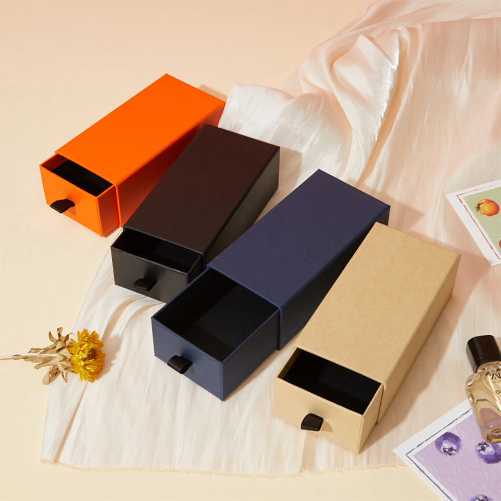 5pcs/lot Drawer Type Glasses Packing Box Black Hand Gift Boxes Perfume Lipstick Present Slide Box Case Business Card Package