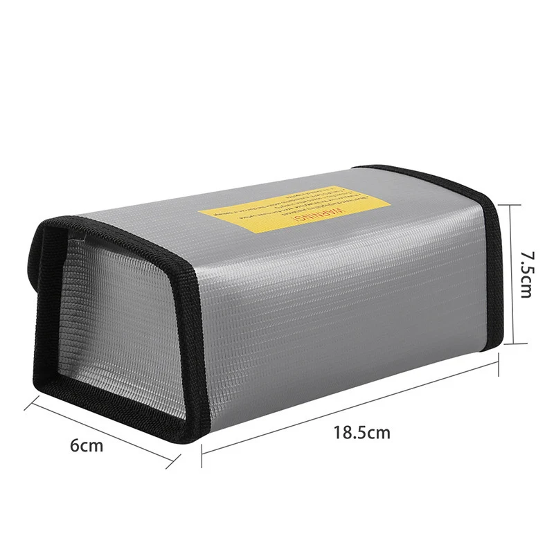 Sac de transport et stockage ignifuge pour batterie Lipo FPV RC, vue de dos avec bandoulière.