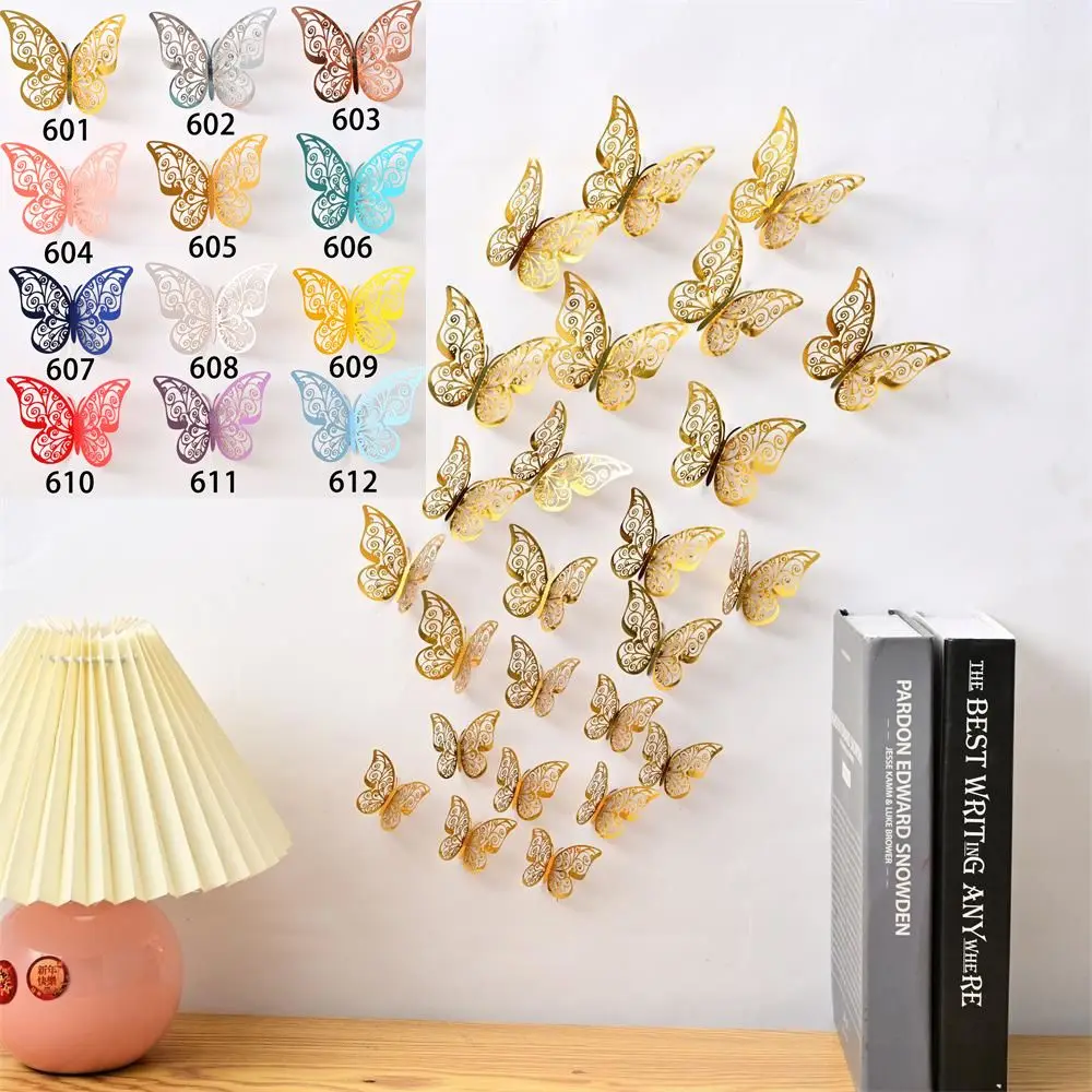 12PCS Party Decoration Wedding Butterflies Art Wall Art Decor Wall Decals 3D Butterfly Stickers Hollow Butterflies Decals,Butterfly Wall Decor,3d Stickers,3d Wall Stickers