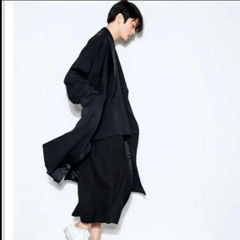남성용 봄/여름 루즈 피팅 와이드 레그 팬츠 9 분 퀼로트 남성용 대형 캐주얼 바지 고딕 힙합 야마모토 트렌드