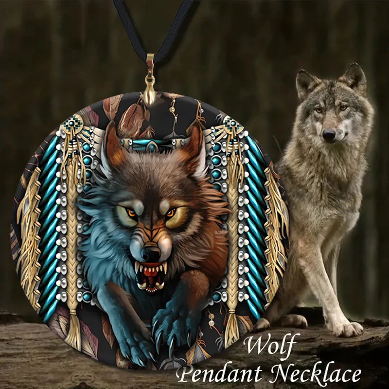 

1PC Fashion Creative Wolf Animal Round Acrylic Pendant Necklace, Suitable for Men and Women's Holiday Party Jewelry Gifts