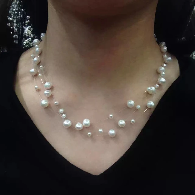 Natural White Freshwater Floating Pearl Necklace 