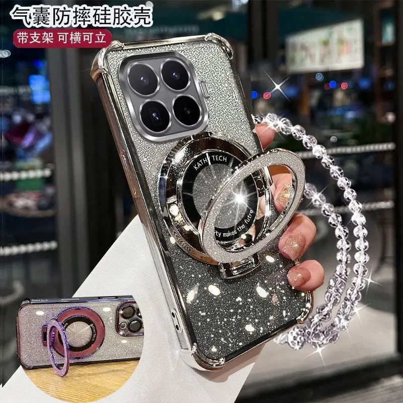 Gradient Glitter Lovely Holder Hand Strap Electroplated Phone Case